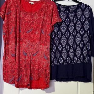 Lucky Brand Red and Blue Paisley Tops